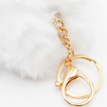 Keychain Accessories for Women - White Faux Fur Ball Charm Pompom Key Ring